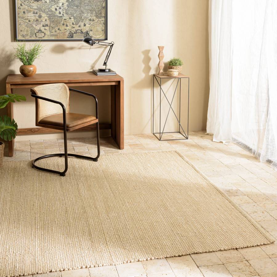 Macabane - QUENTIN - Tapis rectangulaire 200x290cm en jute et coton beige - Imagen 2