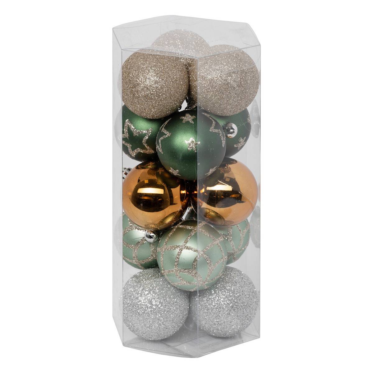 Fééric Lights & Christmas - Déco de sapin Lot de 15 Boules de Noël D 5 cm - Vert et Cuivré