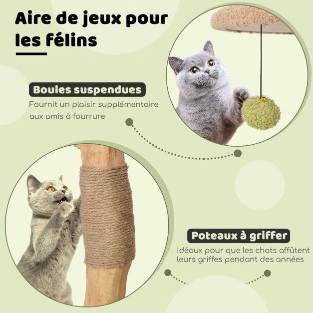 Helloshop26 - Arbre à chat de 110 cm tour à chat en bois perchoir supérieur rembourré condo pour chatcentre d'activité pour chat balles pendantes vert - Imagen 4