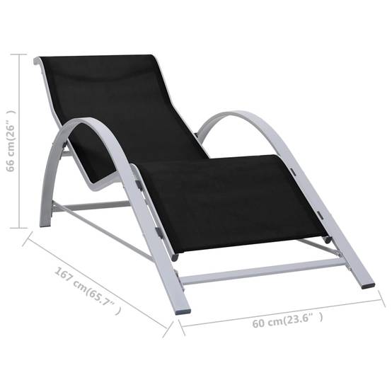 Transat Chaise Longue Textilène Aluminium Plage Jardin Noir - ComfortXL Outdoor Living - Image 7