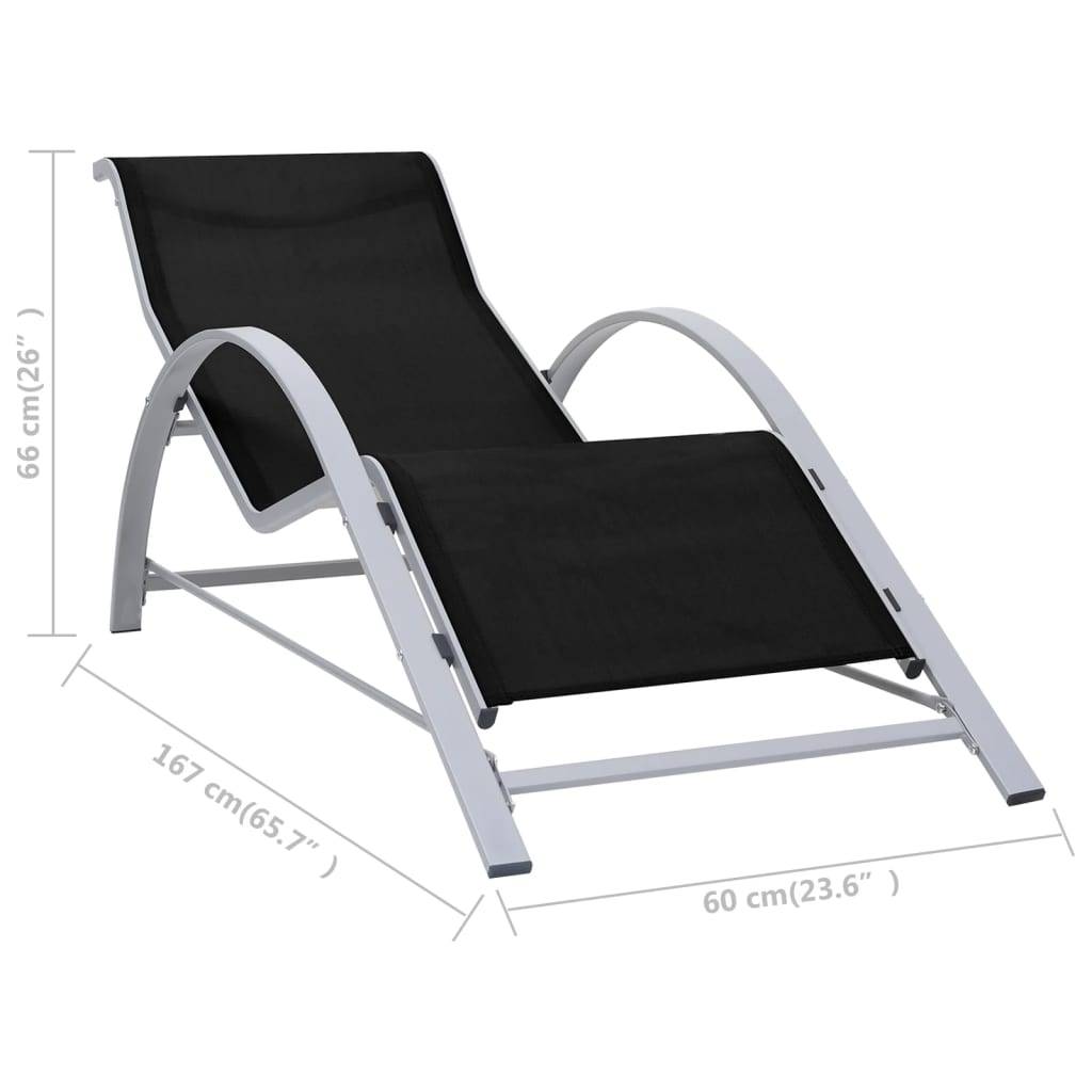 Transat Chaise Longue Textilène Aluminium Plage Jardin Noir - ComfortXL Outdoor Living - Image 7