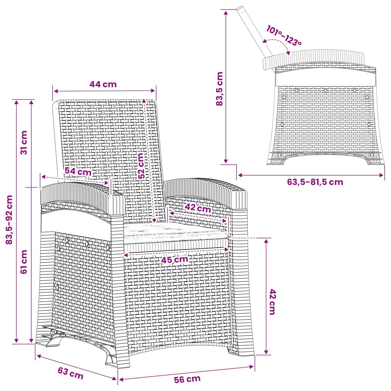 Chaises de jardin polypropylène anthracite et crème 56 x 63 x 92 cm - PANGIVO - Image 8