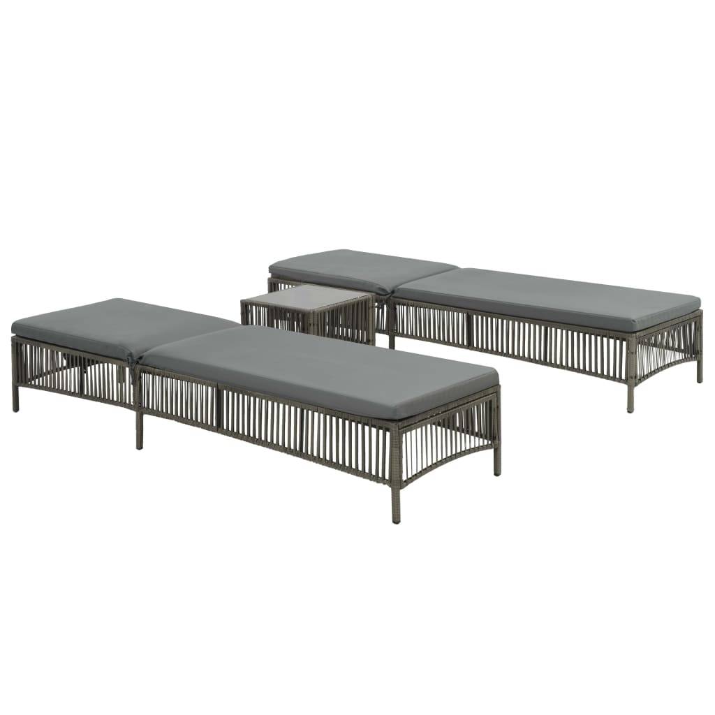 Helloshop26 - Lot de 2 transats chaise longue bain de soleil lit de jardin terrasse meuble d'extérieur avec table résine tressée gris - Imagen 2