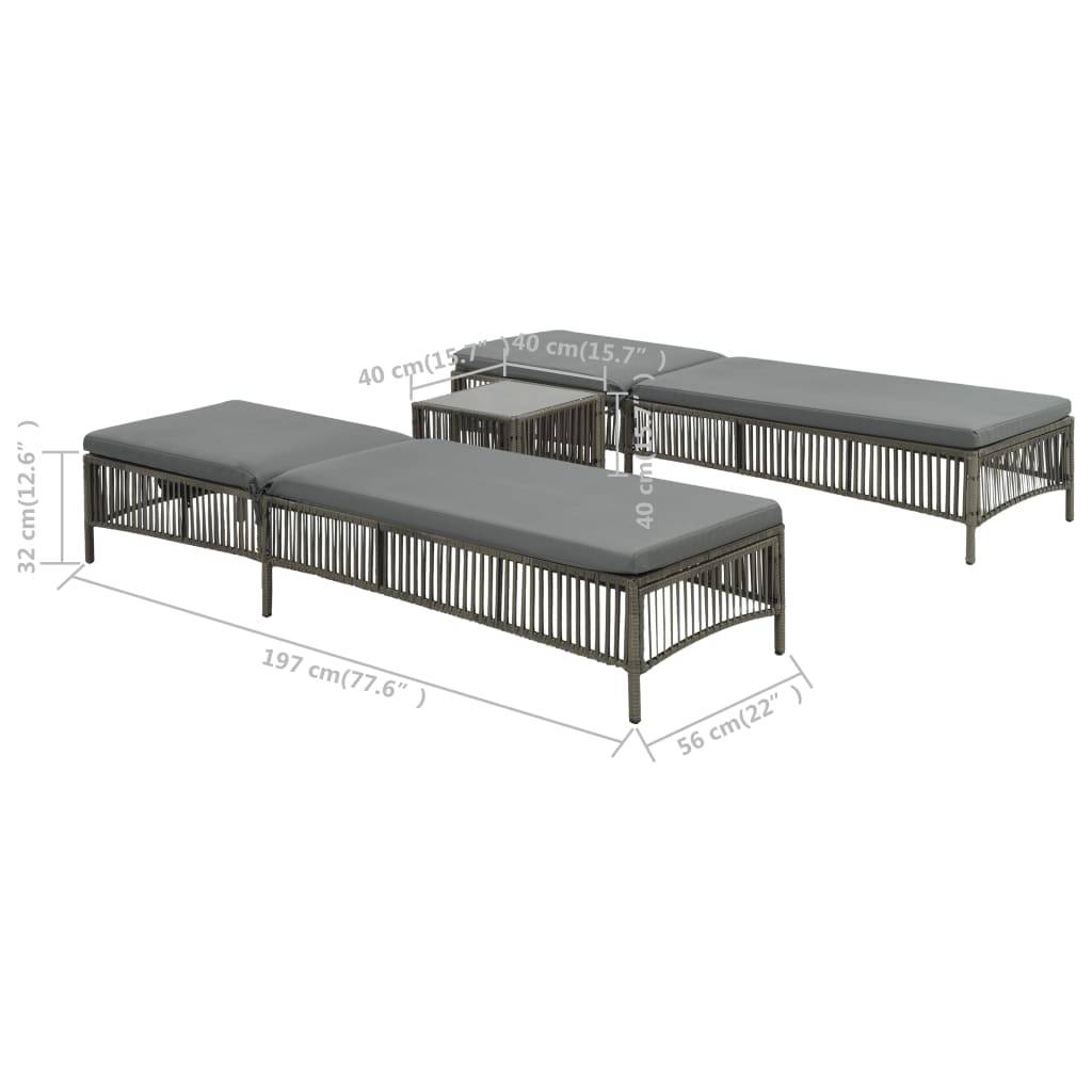 Helloshop26 - Lot de 2 transats chaise longue bain de soleil lit de jardin terrasse meuble d'extérieur avec table résine tressée gris - Imagen 5