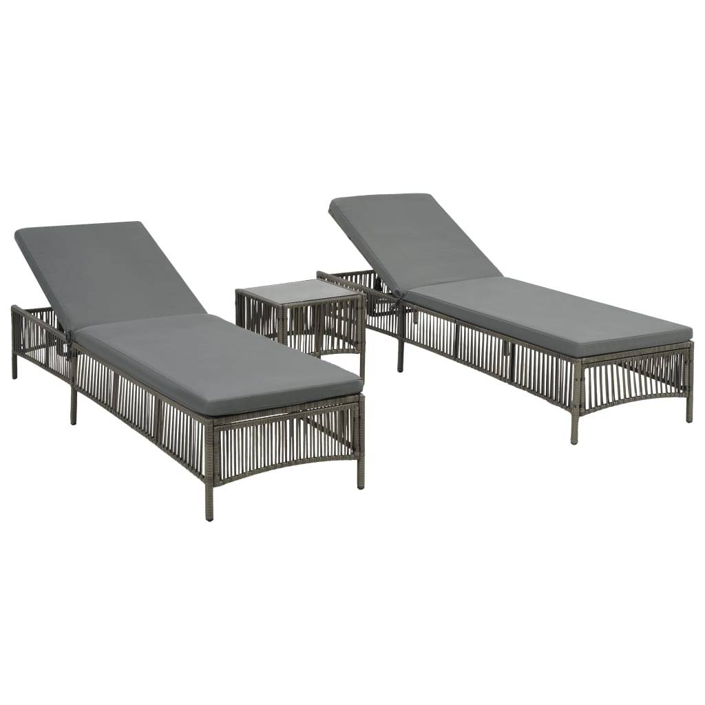 Helloshop26 - Lot de 2 transats chaise longue bain de soleil lit de jardin terrasse meuble d'extérieur avec table résine tressée gris - Imagen 1