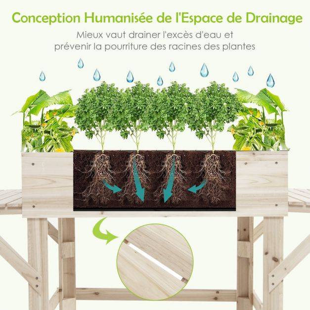 Helloshop26 - Jardinière sur pieds en bois avec tablettes latérales trous de drainage et doublure idéal pour légumes fleurs herbres - Imagen 3