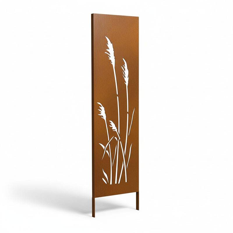 La Grande Prairie - Panneau Décoratif de Jardin Roseaux en Fer Effet Rouille 30x120cm - Image 1