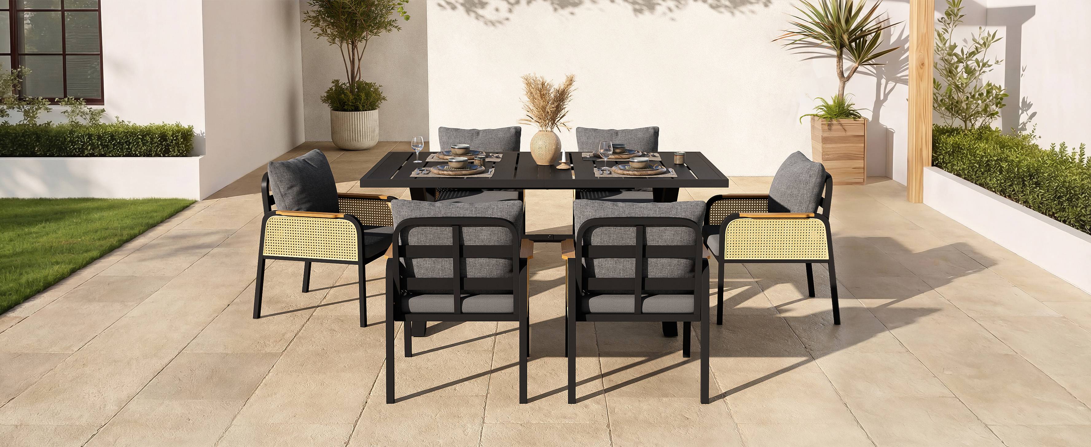 Ensemble Table et Chaise de Jardin avec Table et 6 Chaises Polyester Noir Naturel - Image 9