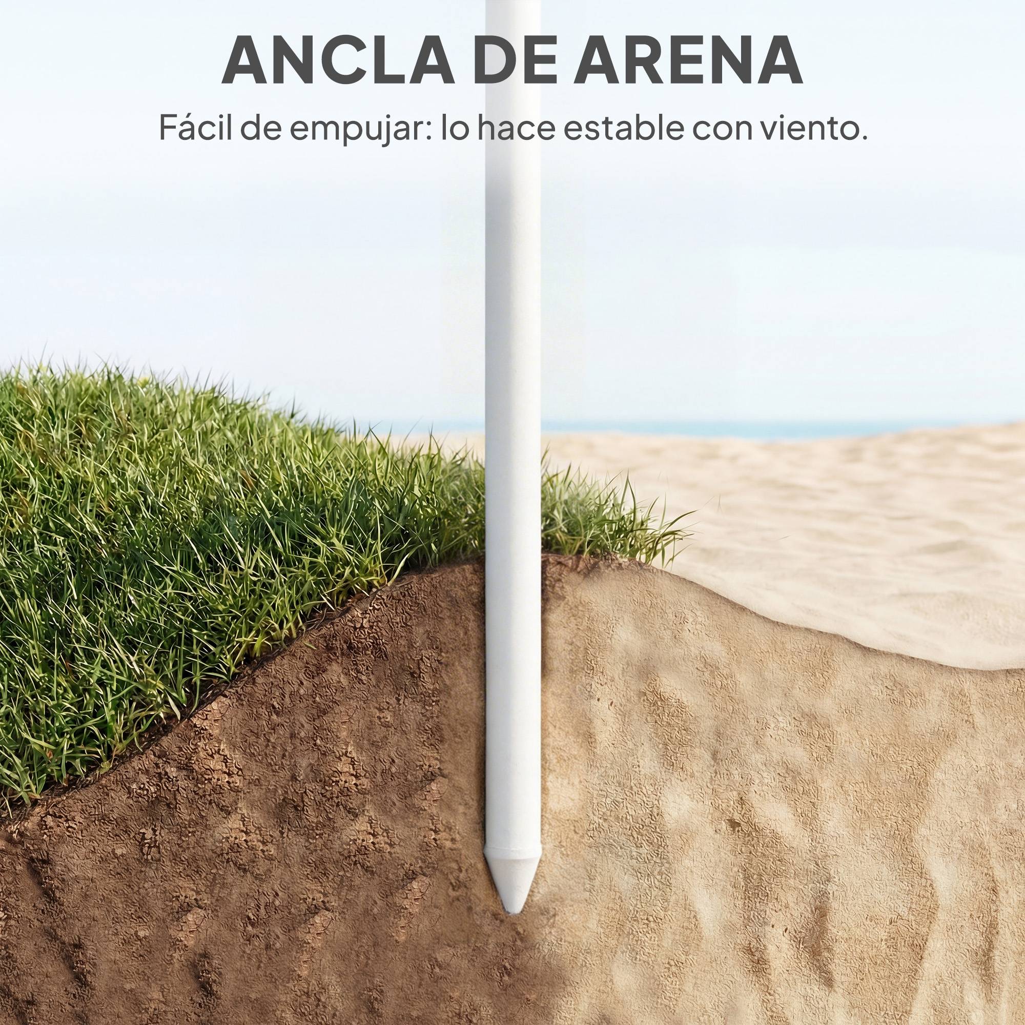 Parasol plage franges Ø180 cm, hauteur ajustable, inclinaison, ancrage sable, sac transport, UPF30+ vert - Image 9