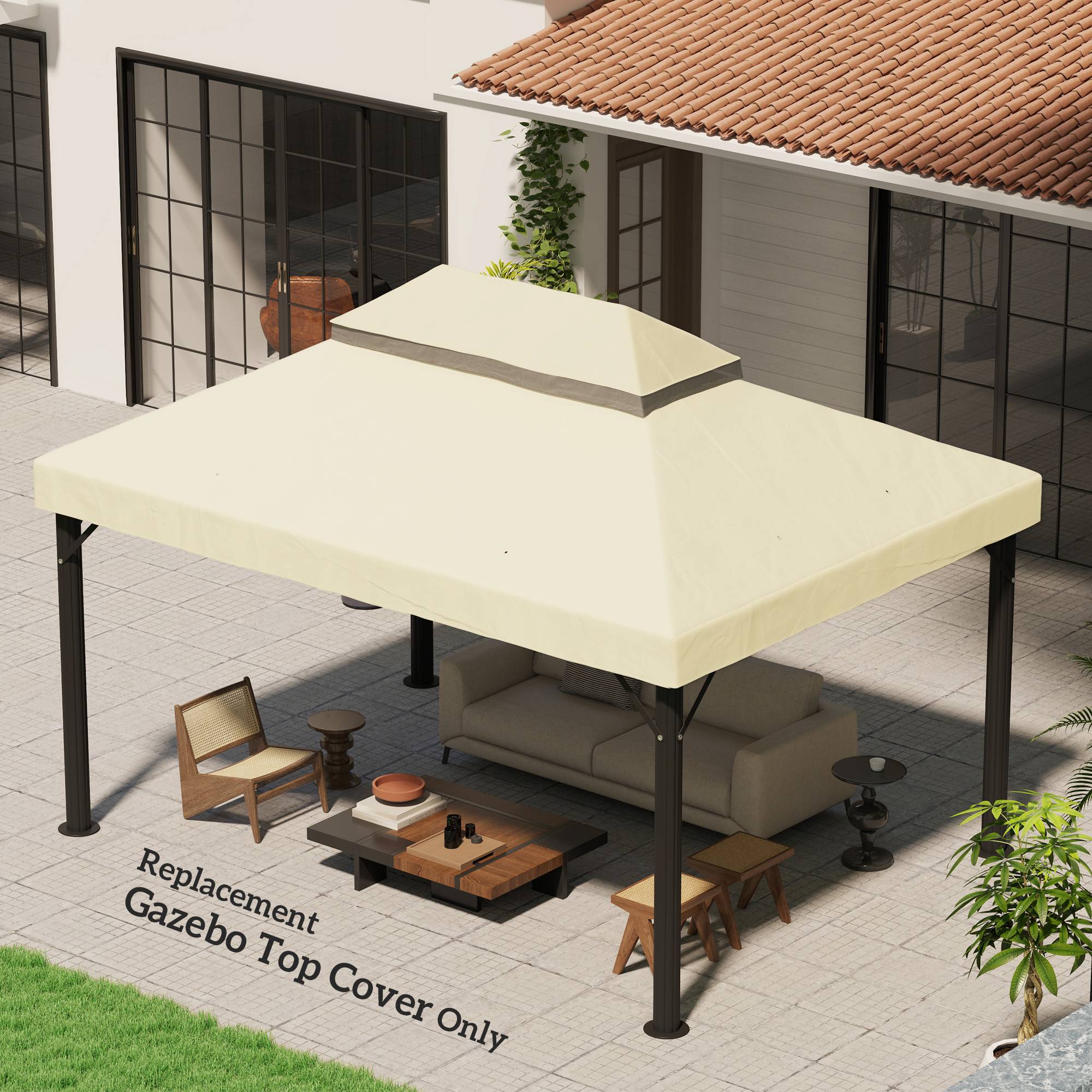 ComfortXL - Toile de rechange tonnelle tissu Oxford toit double ventilation 4x3m crème - ComfortXL Outdoor Living - Image 4