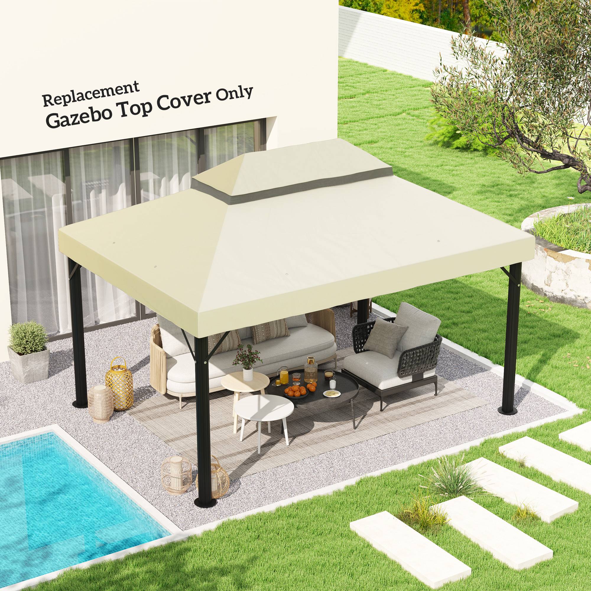 ComfortXL - Toile de rechange tonnelle tissu Oxford toit double ventilation 4x3m crème - ComfortXL Outdoor Living - Image 3