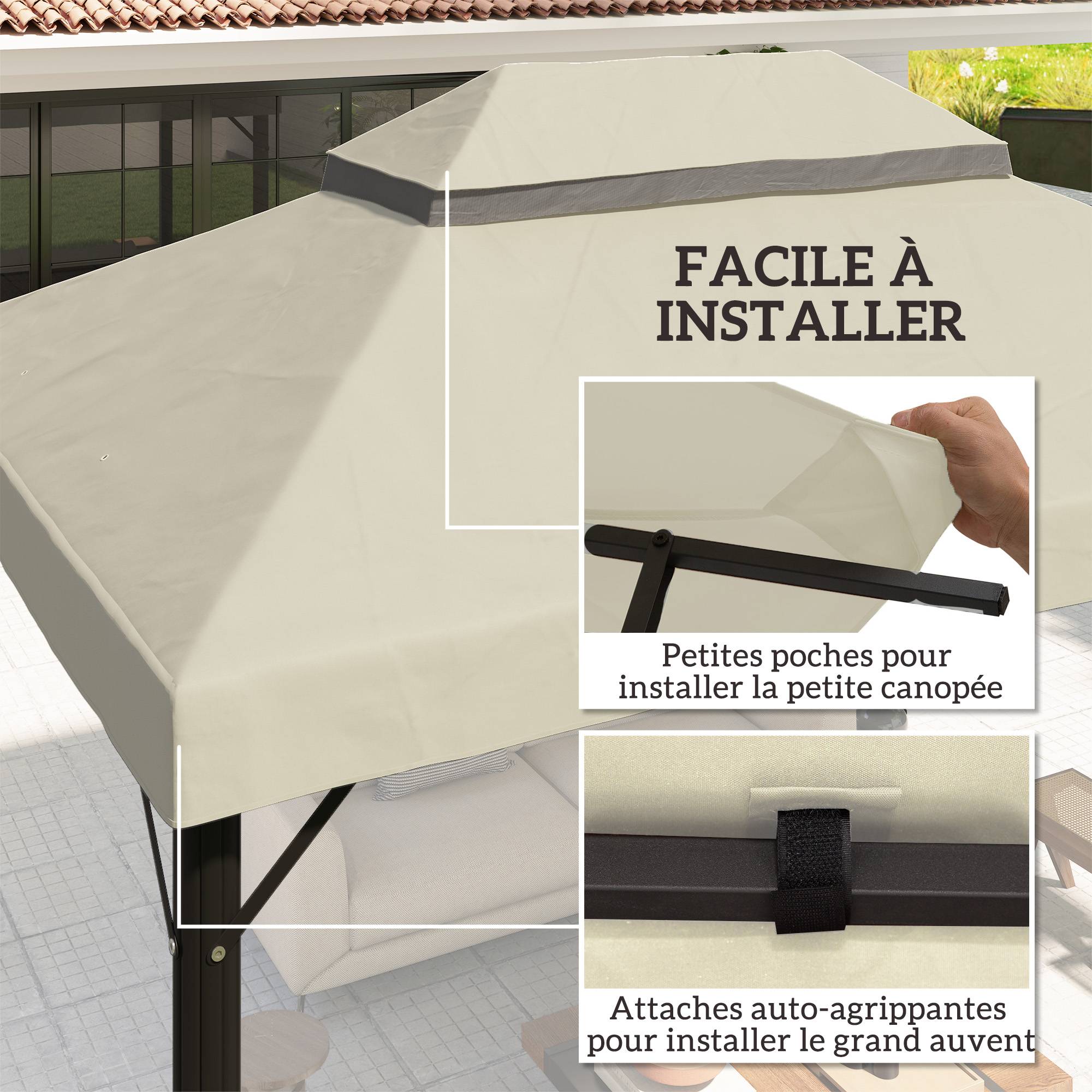 ComfortXL - Toile de rechange tonnelle tissu Oxford toit double ventilation 4x3m crème - ComfortXL Outdoor Living - Image 7