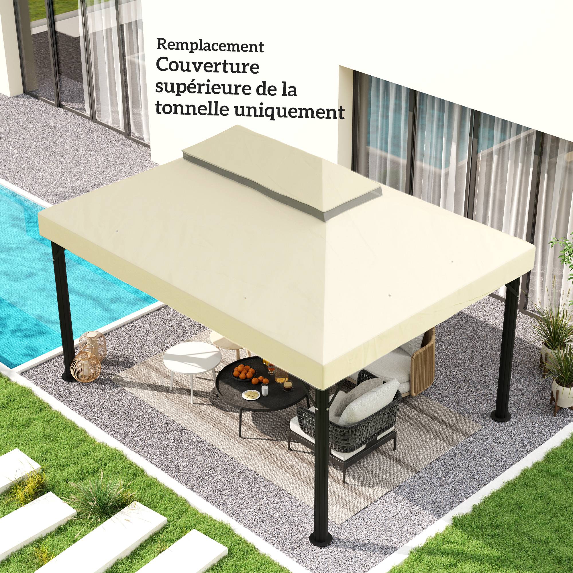 ComfortXL - Toile de rechange tonnelle tissu Oxford toit double ventilation 4x3m crème - ComfortXL Outdoor Living - Image 9