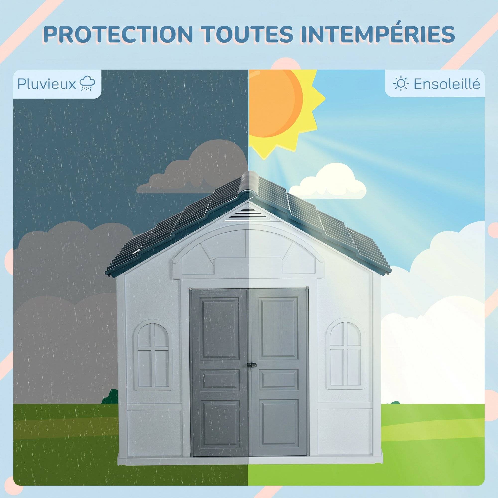 Niche extérieure pour chien toit en pente, porte avant ouverte, chiens moyens/grands, 84,2x98,2x82cm, bleu - Image 6