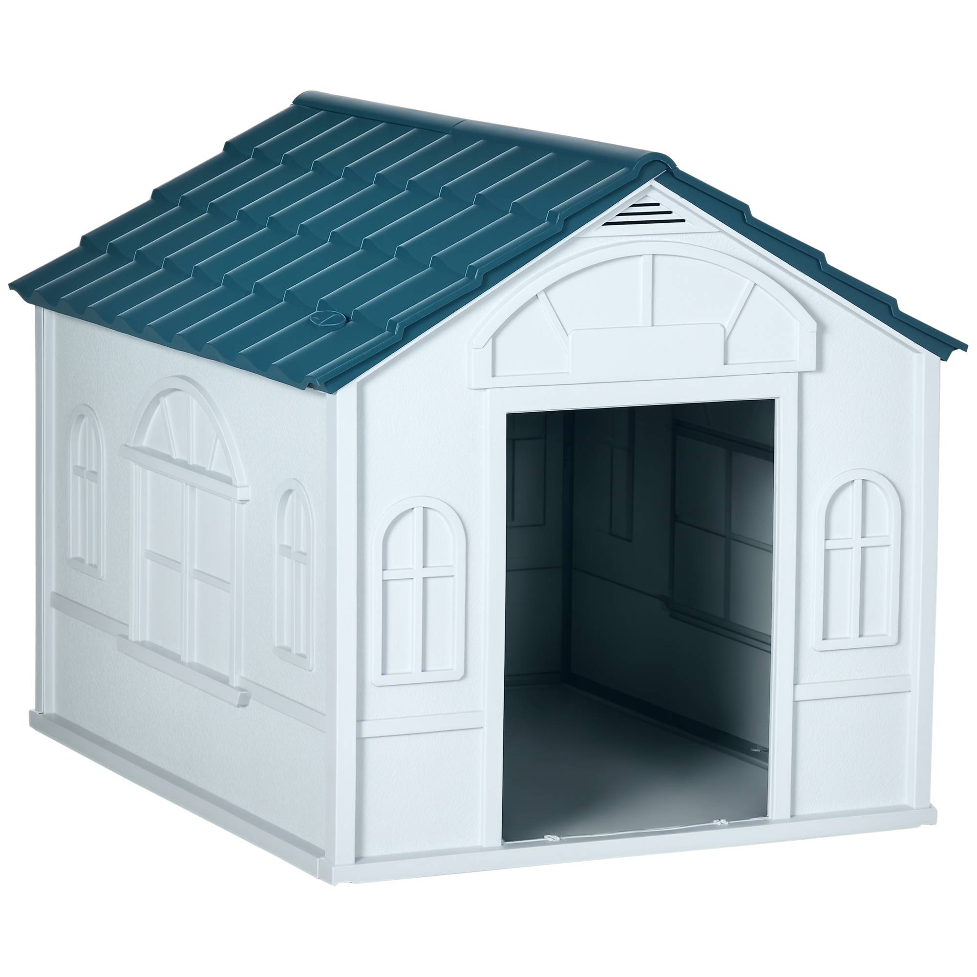 Niche extérieure pour chien toit en pente, porte avant ouverte, chiens moyens/grands, 84,2x98,2x82cm, bleu - Image 1