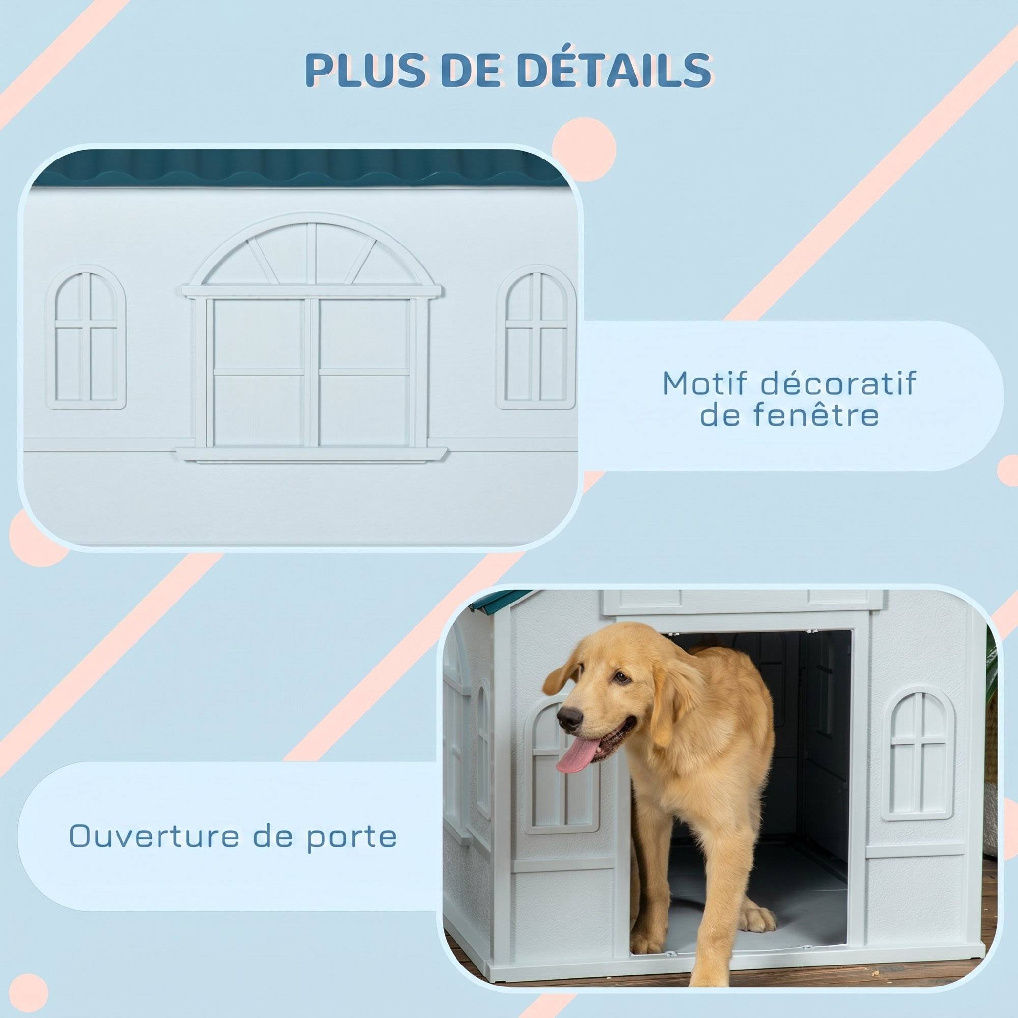 Niche extérieure pour chien toit en pente, porte avant ouverte, chiens moyens/grands, 84,2x98,2x82cm, bleu - Image 8