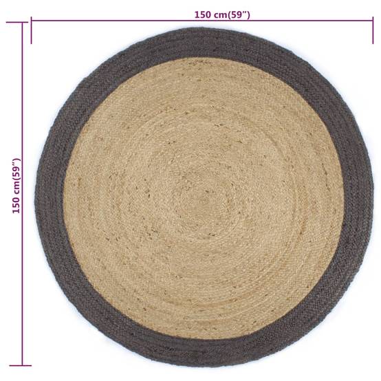 Grand Tapis Rond Jute Artisanal Bicolore Texture Attrayante pour Intérieur Gris Foncé 150 cm – ComfortXL Outdoor Living - Imagen 6