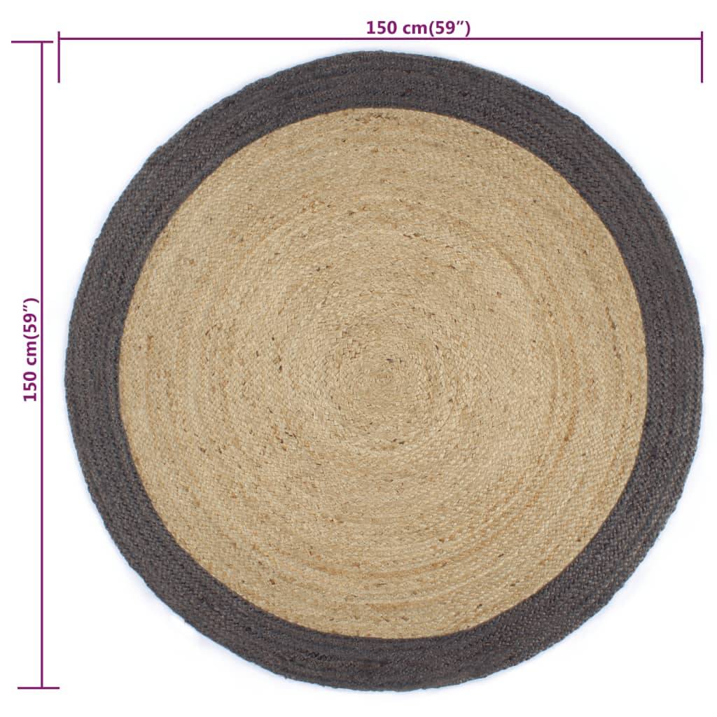 Grand Tapis Rond Jute Artisanal Bicolore Texture Attrayante pour Intérieur Gris Foncé 150 cm – ComfortXL Outdoor Living - Imagen 6