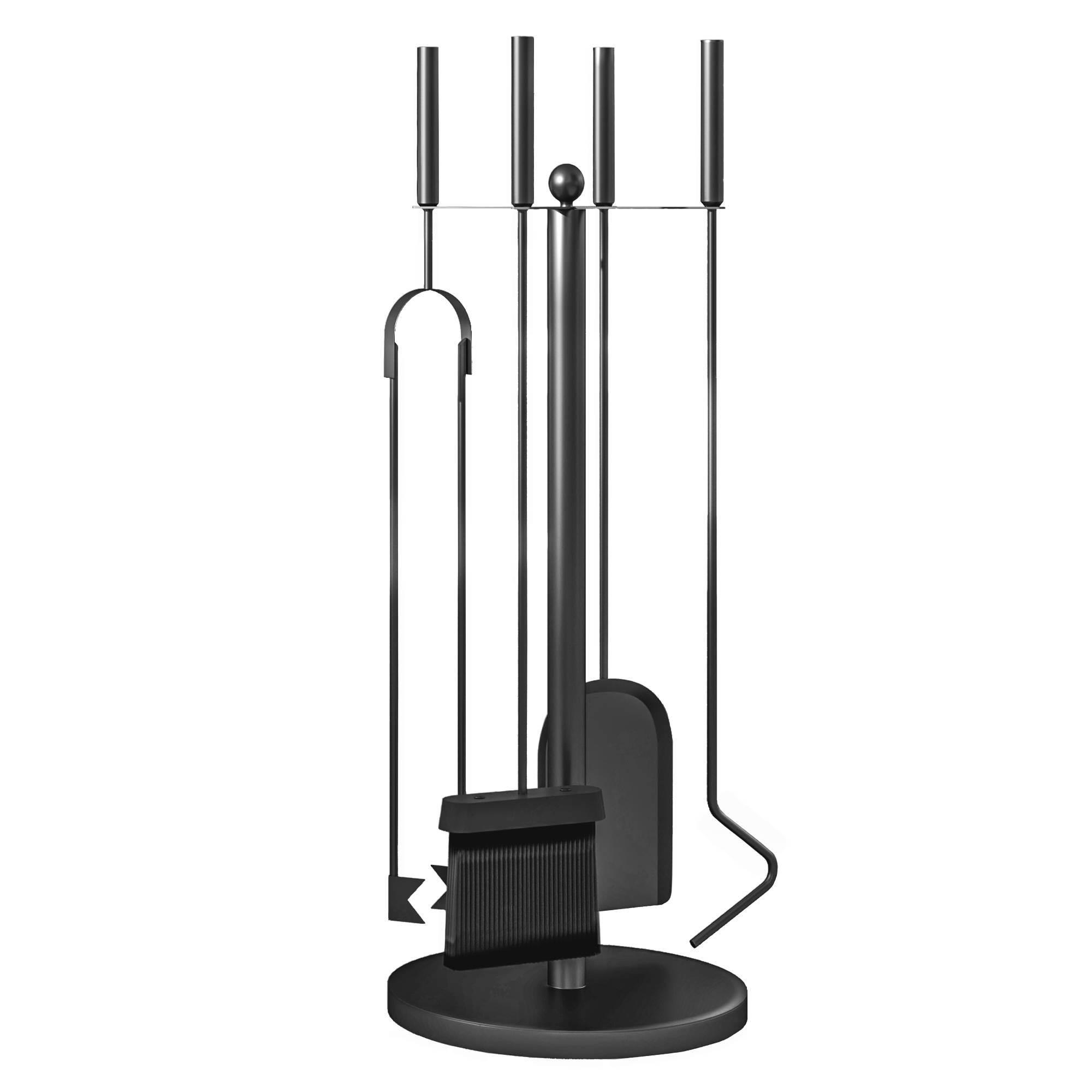 ComfortXL - Serviteur de cheminée 5 pièces en métal noir avec support Ø 25 x 54 cm pour foyer et rangement compact - Image 9