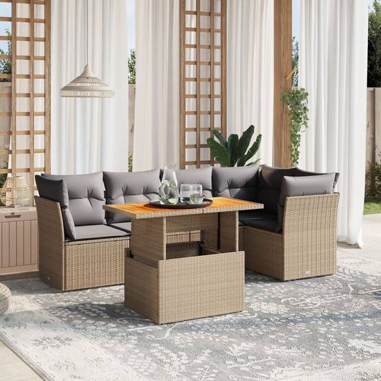 ComfortXL - Salon de jardin repas 4 places résine tressée avec table haute réglable plateau acacia Beige – ComfortXL Outdoor Living - Image 1