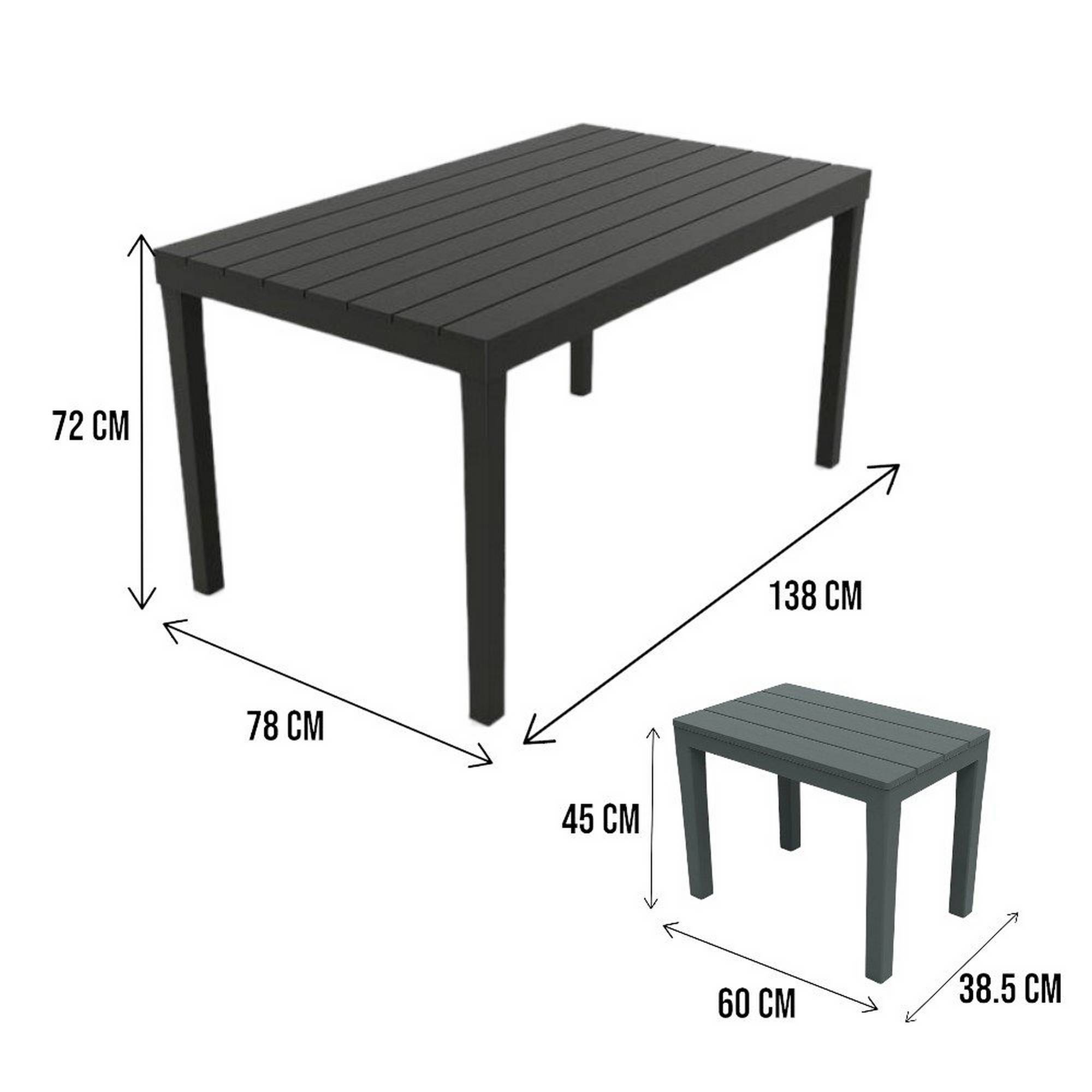 Dmora - Salon d'extérieur Sanremo, Composition de jardin avec 1 table rectangulaire et 4 bancs, Salon intérieur et extérieur de Pic Nic, Anthracite - Dmora - Imagen 3