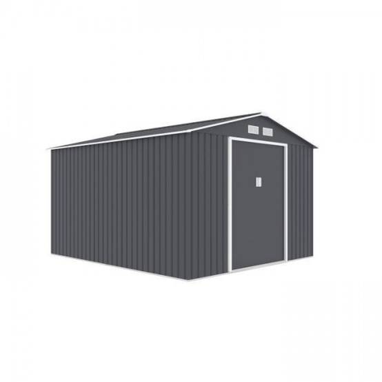Sans Marque - Abri de jardin en métal 8,84 m² - 277 x 319 x 202 cm - URANUS - Kit d'ancrage inclus, 2 portes coulissantes - Gris - Image 4