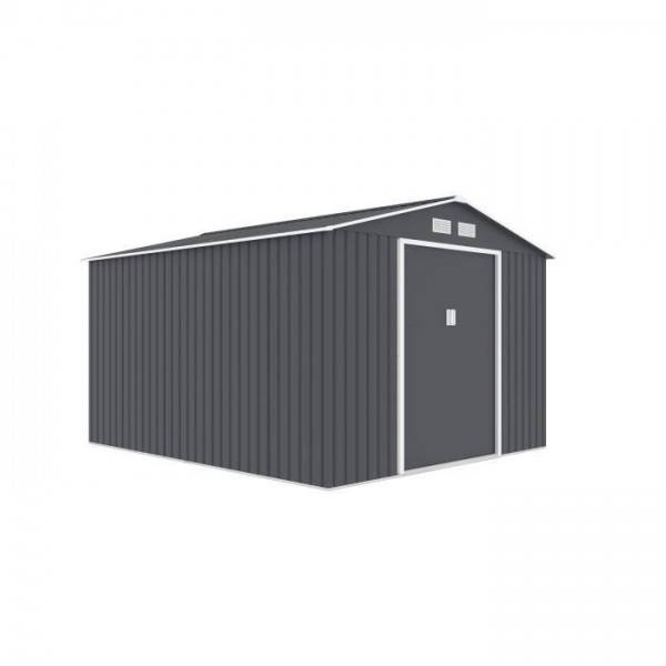 Sans Marque - Abri de jardin en métal 8,84 m² - 277 x 319 x 202 cm - URANUS - Kit d'ancrage inclus, 2 portes coulissantes - Gris - Image 4