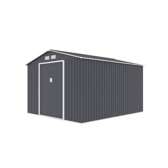 Sans Marque - Abri de jardin en métal 8,84 m² - 277 x 319 x 202 cm - URANUS - Kit d'ancrage inclus, 2 portes coulissantes - Gris - Image 3