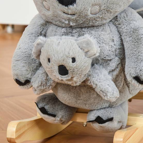 Cheval à bascule koala en peluche rembourrée avec sons, ceinture et base en bois, 60x33x50cm, gris - Image 10