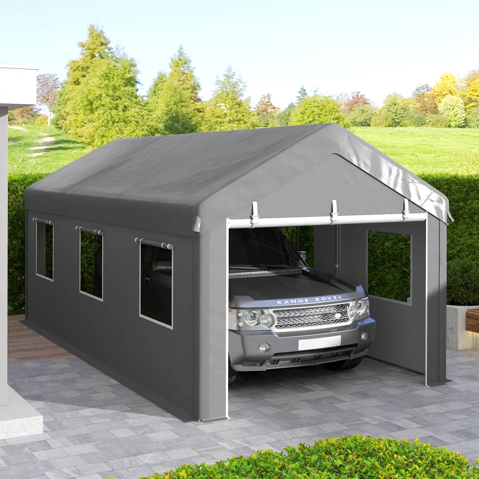 Tente garage carport PE acier galvanisé protection portes fenêtres 600x295cm Gris clair - ComfortXL Outdoor Living - Image 4