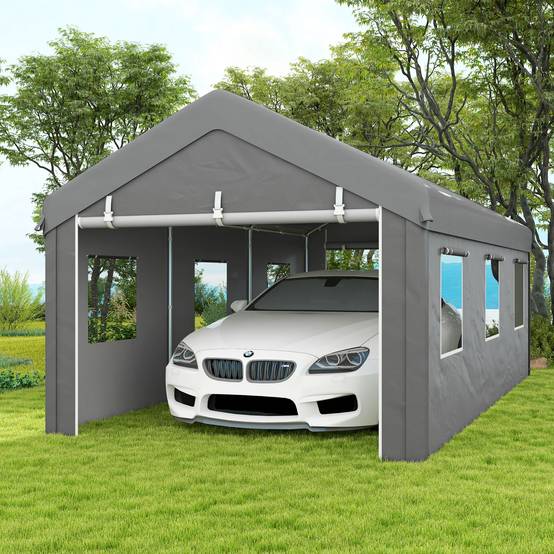 Tente garage carport PE acier galvanisé protection portes fenêtres 600x295cm Gris clair - ComfortXL Outdoor Living - Image 3