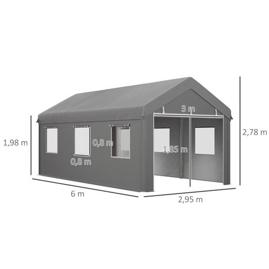 Tente garage carport PE acier galvanisé protection portes fenêtres 600x295cm Gris clair - ComfortXL Outdoor Living - Image 5