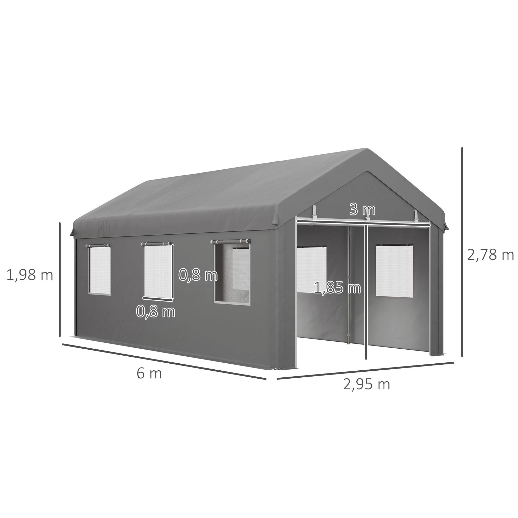 Tente garage carport PE acier galvanisé protection portes fenêtres 600x295cm Gris clair - ComfortXL Outdoor Living - Image 5