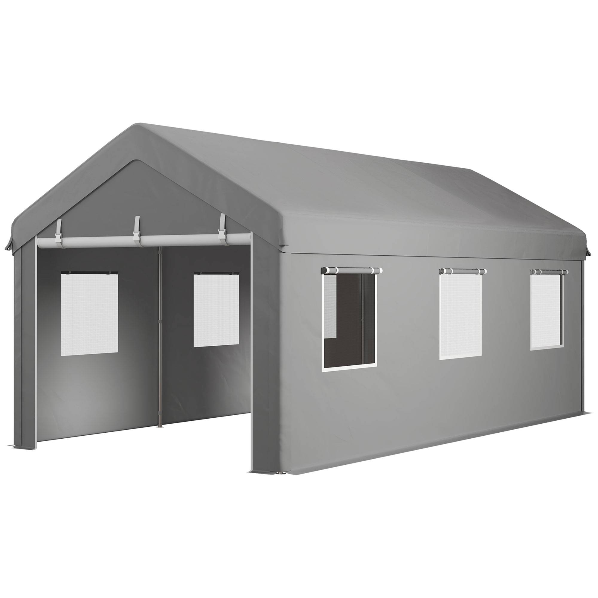 Tente garage carport PE acier galvanisé protection portes fenêtres 600x295cm Gris clair - ComfortXL Outdoor Living - Image 2