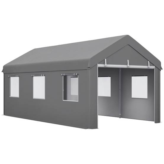 Tente garage carport PE acier galvanisé protection portes fenêtres 600x295cm Gris clair - ComfortXL Outdoor Living - Image 1