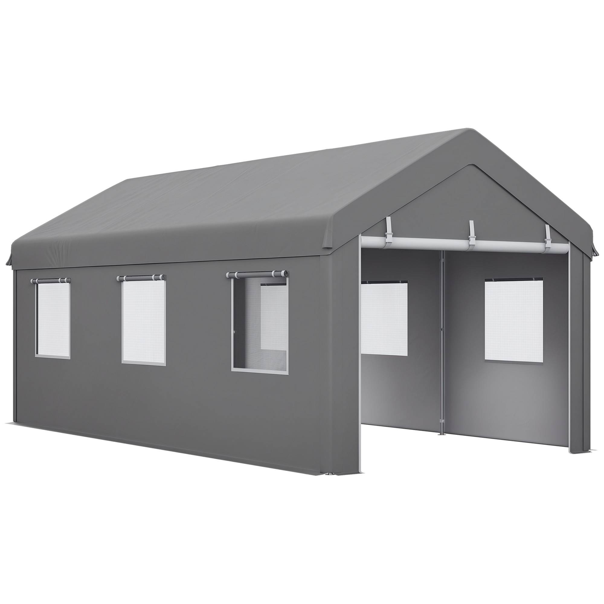 Tente garage carport PE acier galvanisé protection portes fenêtres 600x295cm Gris clair - ComfortXL Outdoor Living - Image 1
