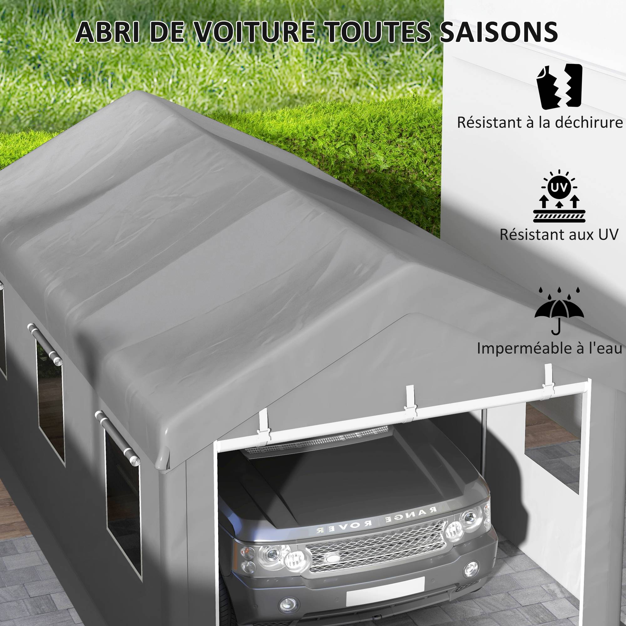 Tente garage carport PE acier galvanisé protection portes fenêtres 600x295cm Gris clair - ComfortXL Outdoor Living - Image 6