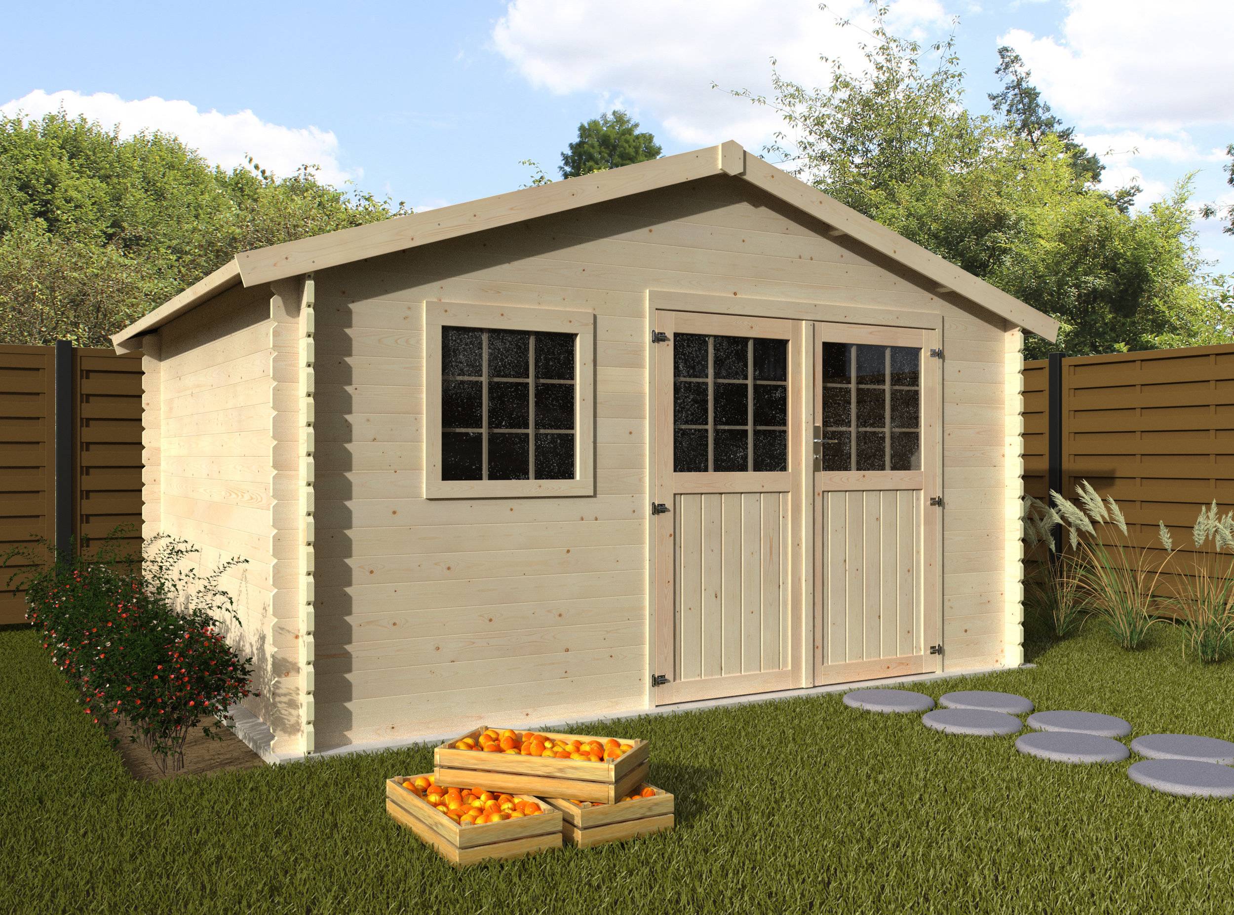 Decor et Jardin - ABRI DE JARDIN BOIS FREVENT - 11,19 m² - Ep : 28 mm - 3,98x3,26 - couleur naturel - Décor et Jardin - Imagen 2