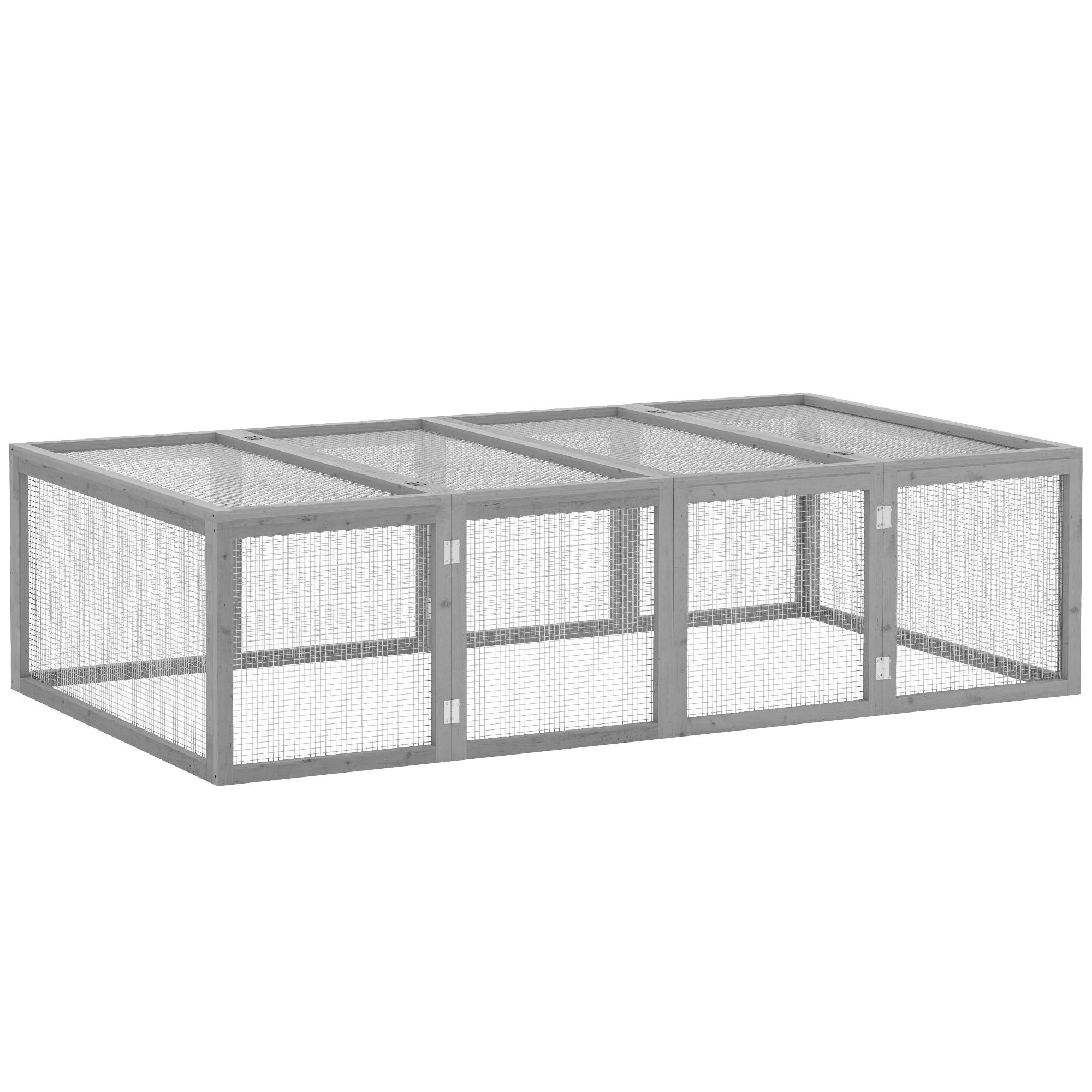 Clapier cage à lapins extérieur intérieur 2 portes supérieures 181L x 100l x 48H cm bois massif gris - Image 1
