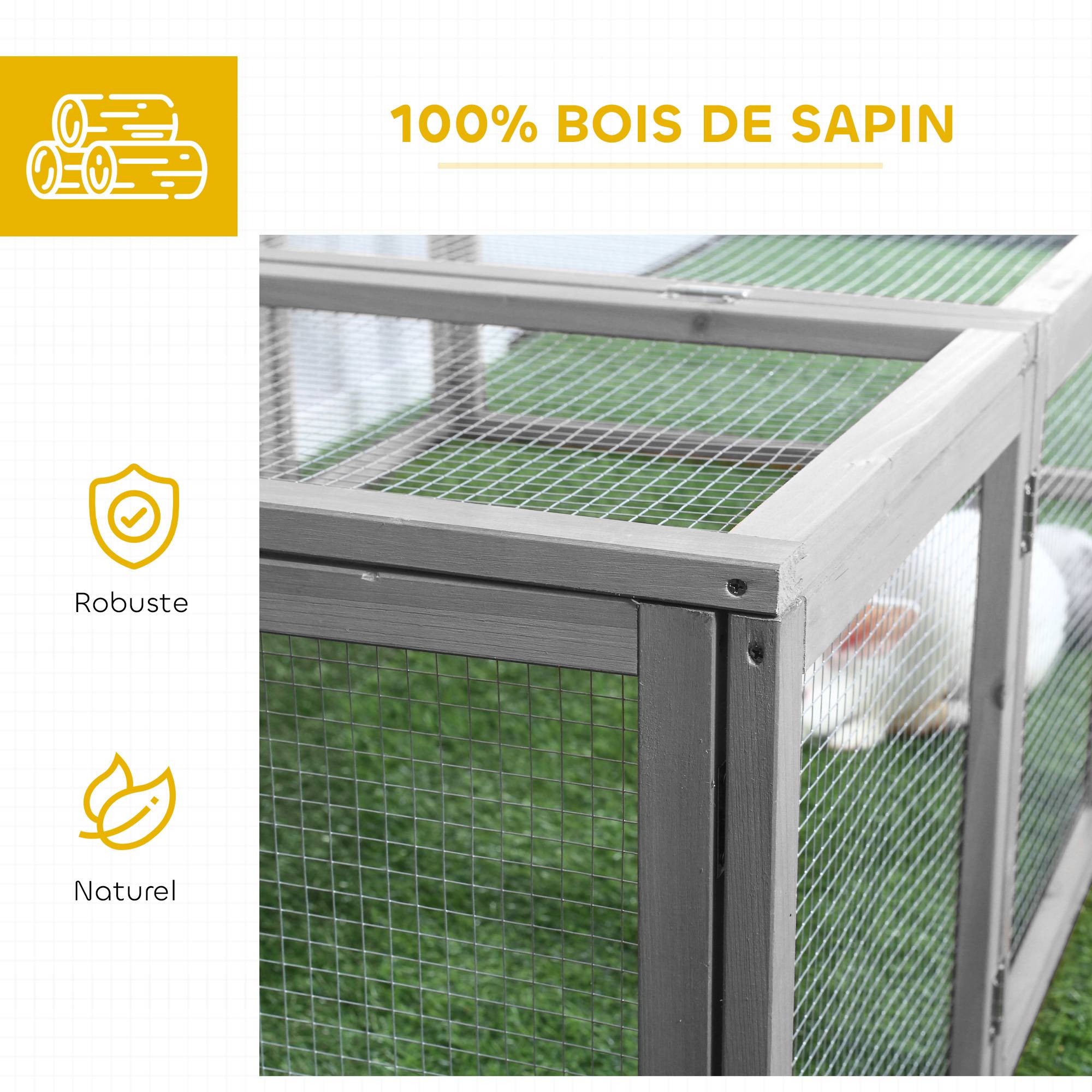 Clapier cage à lapins extérieur intérieur 2 portes supérieures 181L x 100l x 48H cm bois massif gris - Image 7