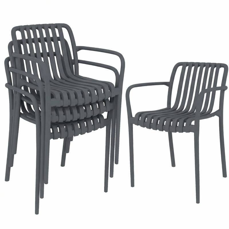 Lot 4 chaises de jardin polypropylène empilables avec accoudoirs extérieur gris foncé - ComfortXL Outdoor Living - Image 2