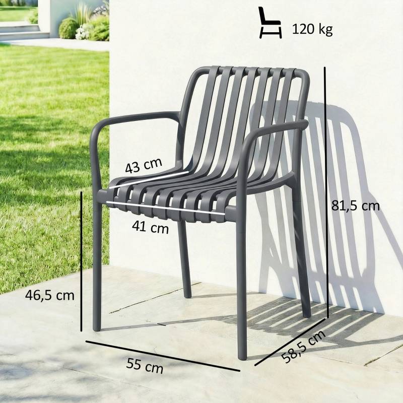 Lot 4 chaises de jardin polypropylène empilables avec accoudoirs extérieur gris foncé - ComfortXL Outdoor Living - Image 3