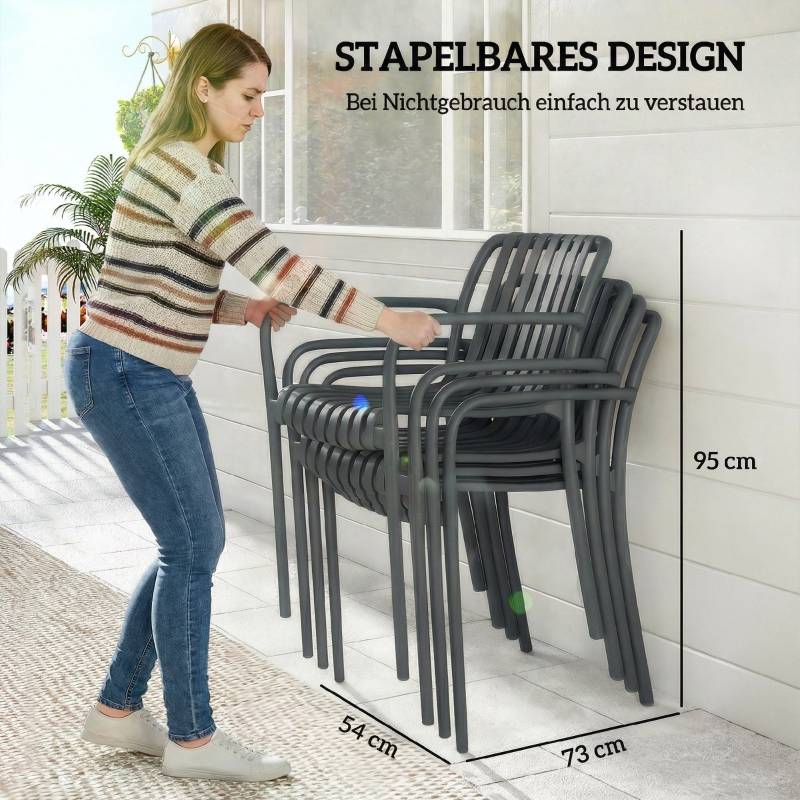 Lot 4 chaises de jardin polypropylène empilables avec accoudoirs extérieur gris foncé - ComfortXL Outdoor Living - Image 5