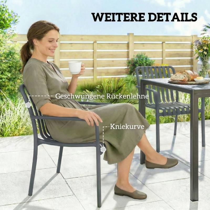 Lot 4 chaises de jardin polypropylène empilables avec accoudoirs extérieur gris foncé - ComfortXL Outdoor Living - Image 8