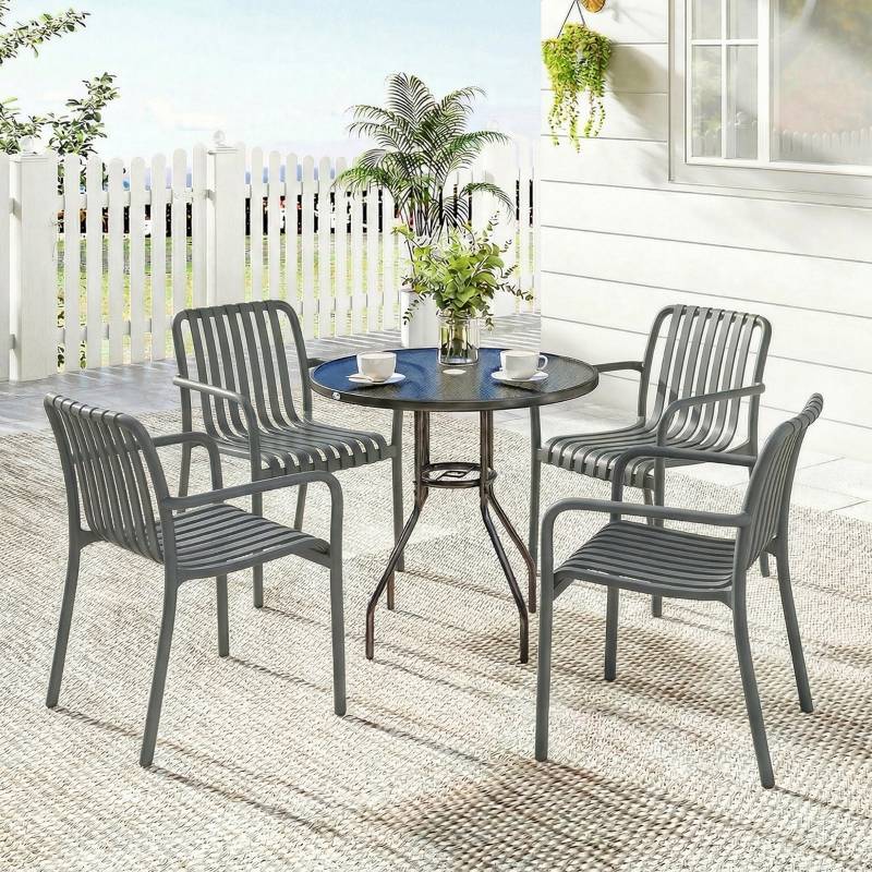 ComfortXL - Lot 4 chaises de jardin polypropylène empilables avec accoudoirs extérieur gris foncé - ComfortXL Outdoor Living