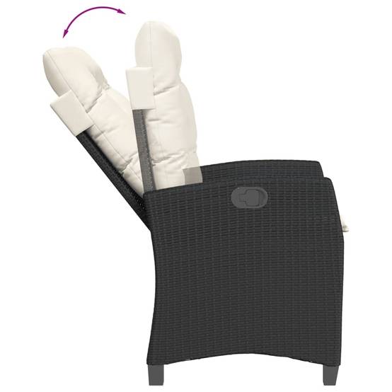Chaise inclinable de jardin avec coussins noir résine tressée 57 x 66 x 93 cm, Poids :11.2kg - PANGIVO - Image 7