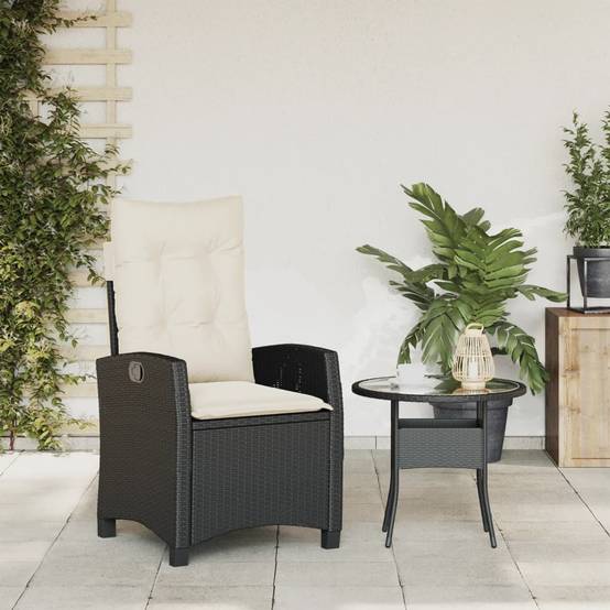 Chaise inclinable de jardin avec coussins noir résine tressée 57 x 66 x 93 cm, Poids :11.2kg - PANGIVO - Image 3