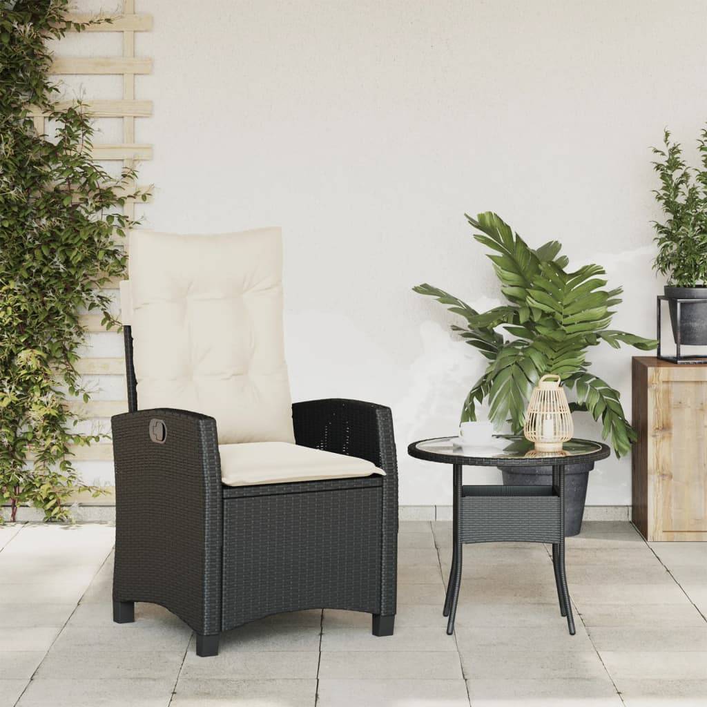 Chaise inclinable de jardin avec coussins noir résine tressée 57 x 66 x 93 cm, Poids :11.2kg - PANGIVO - Image 3