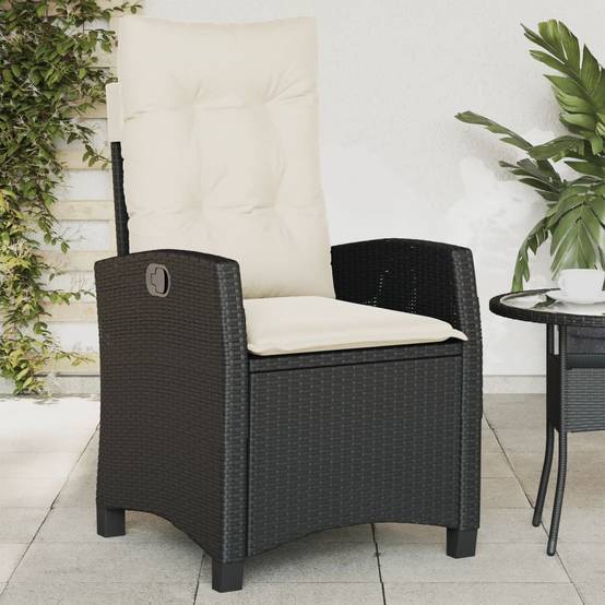 Chaise inclinable de jardin avec coussins noir résine tressée 57 x 66 x 93 cm, Poids :11.2kg - PANGIVO - Image 1