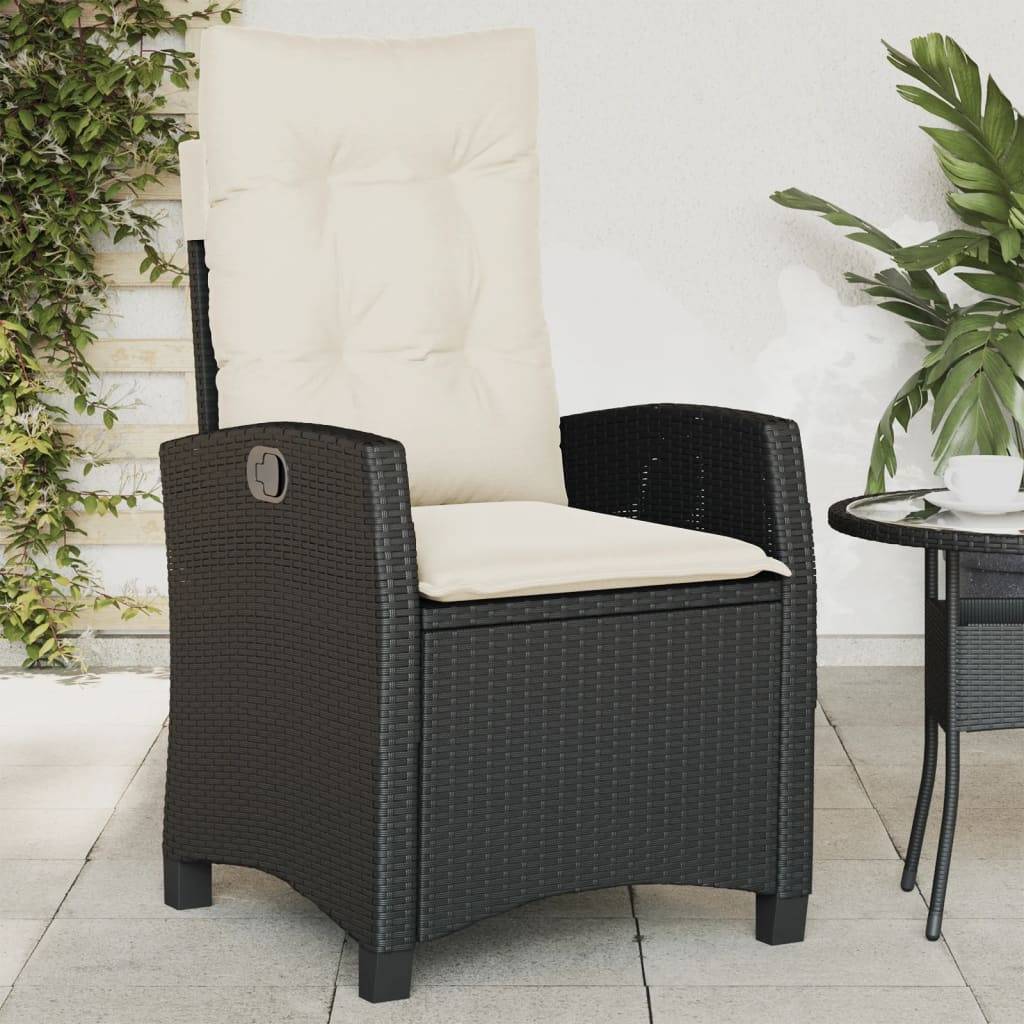 Chaise inclinable de jardin avec coussins noir résine tressée 57 x 66 x 93 cm, Poids :11.2kg - PANGIVO - Image 1